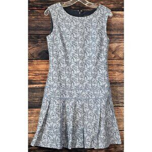 J. Crew Drop Waist Peplum Dress Linen Blend Scoop Neck Palm Tree Print Blue Sz 2